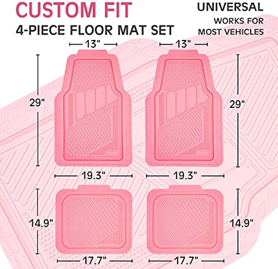Heavy Duty Rubber Floor Mats Pink 4-Piece Car Mat Set