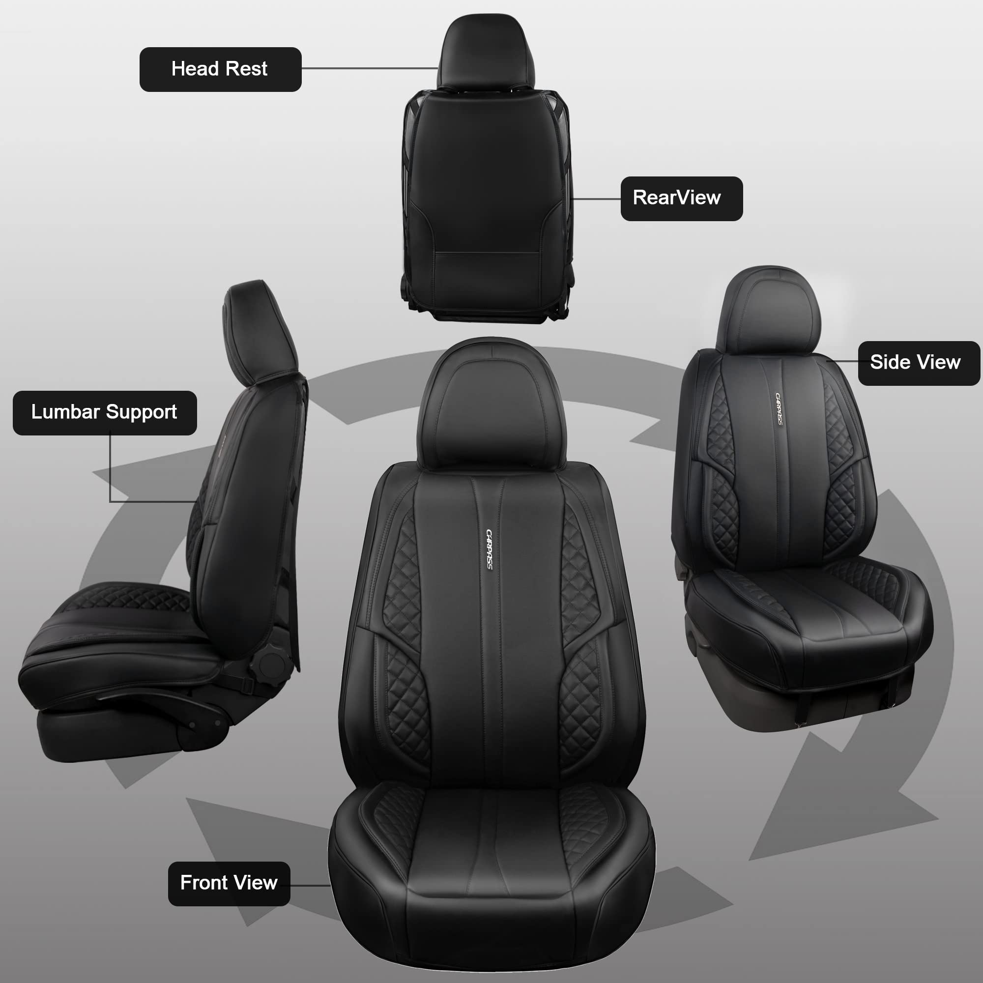 Nappa Leather Car Seat Covers Full Set Waterproof Protector Durable Cushioned-Black