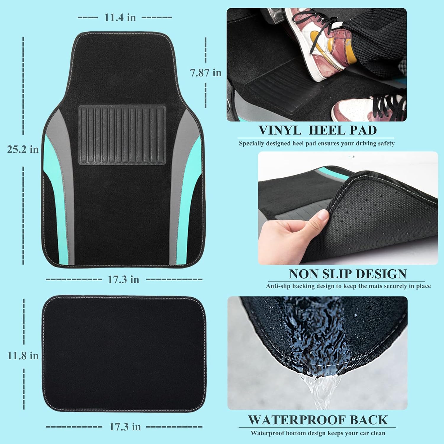 CAR PASS Line Rider Sporty Car Seat Covers Full Set with 4Pcs Waterproof Car Floor Mats Universal Fit Airbag Compatible Automotive Interior Covers for Sedans, Trucks,Vans,SUV (Combo Set, Black & Gray)