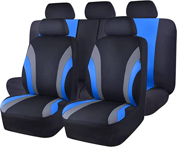 Line Rider Sporty Cloth 11PCS Universal Fit Car Seat Cover-Blue
