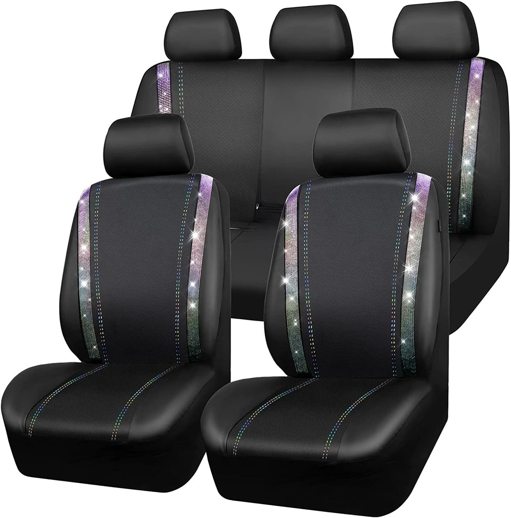 Shining Rhinestone Diamond Waterproof Faux Leather Car Seat Covers Full Set