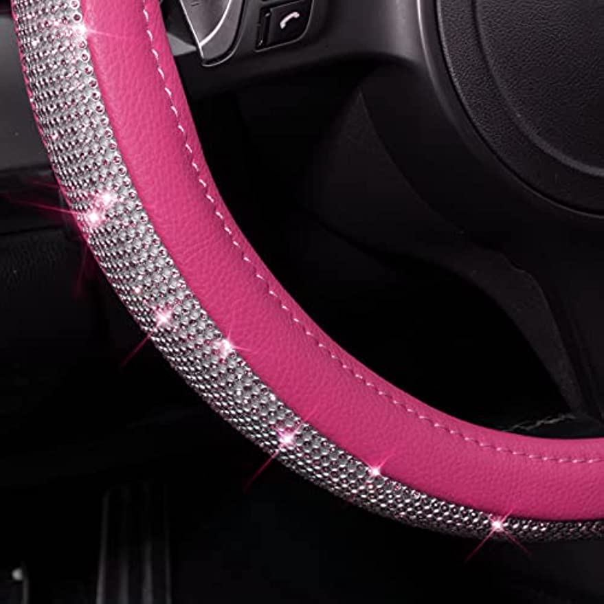 Diamond Pink Leather Bling Crystal Rhinestones  Steering Wheel Cover