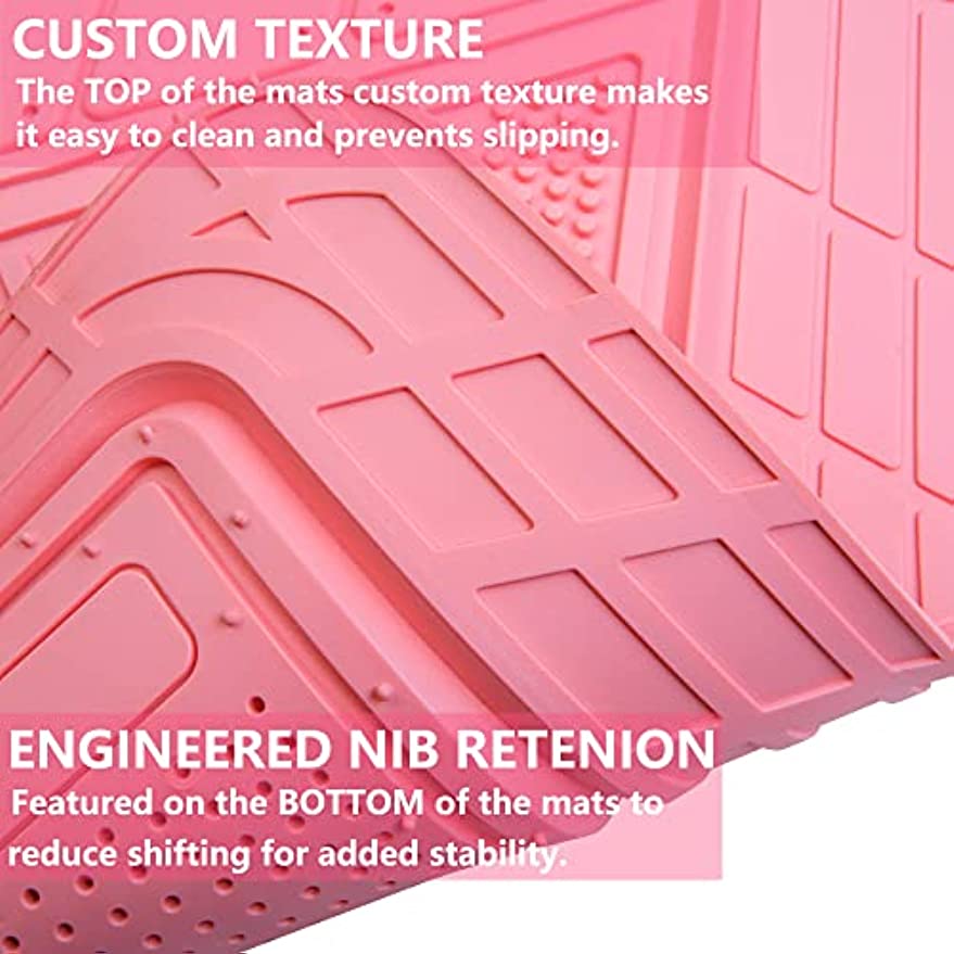Heavy Duty Rubber Floor Mats Pink 4-Piece Car Mat Set