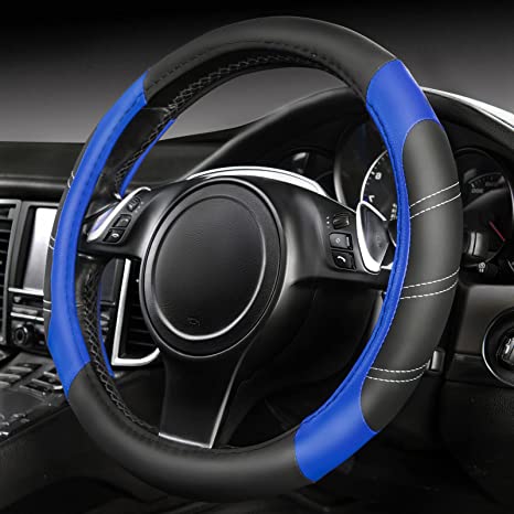 Rainbow Steering Wheel Cover with PVC Leather Universal Fits for Truck,SUV,Cars-Sporty-Black Blue