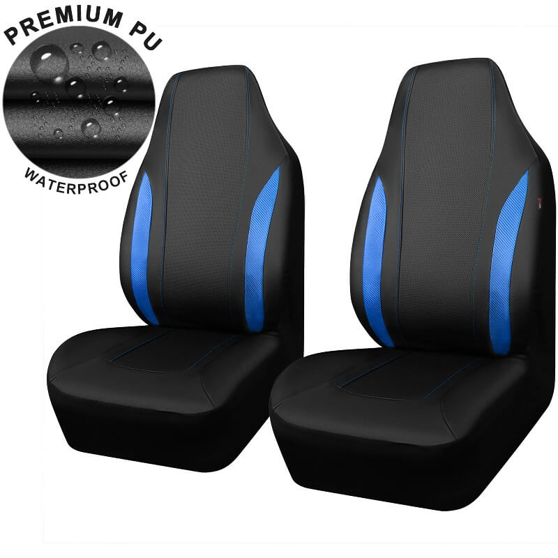 Sporty Carbon Leather Universal High Back Front Car Seat Cover with Zipper Design