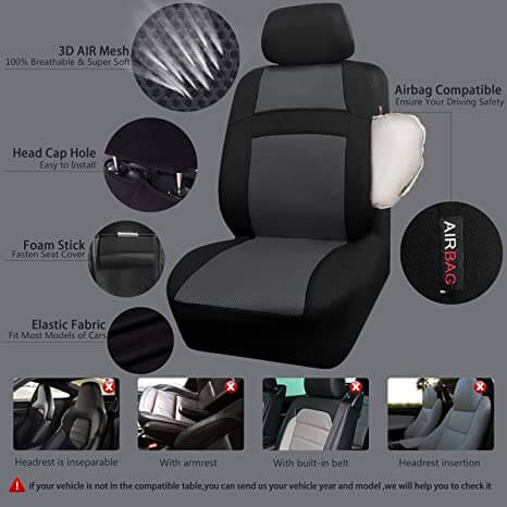 Rainbow Universal Fit 3D Air Mesh Car Seat Cover with 5mm Composite Sponge Inside-Gray