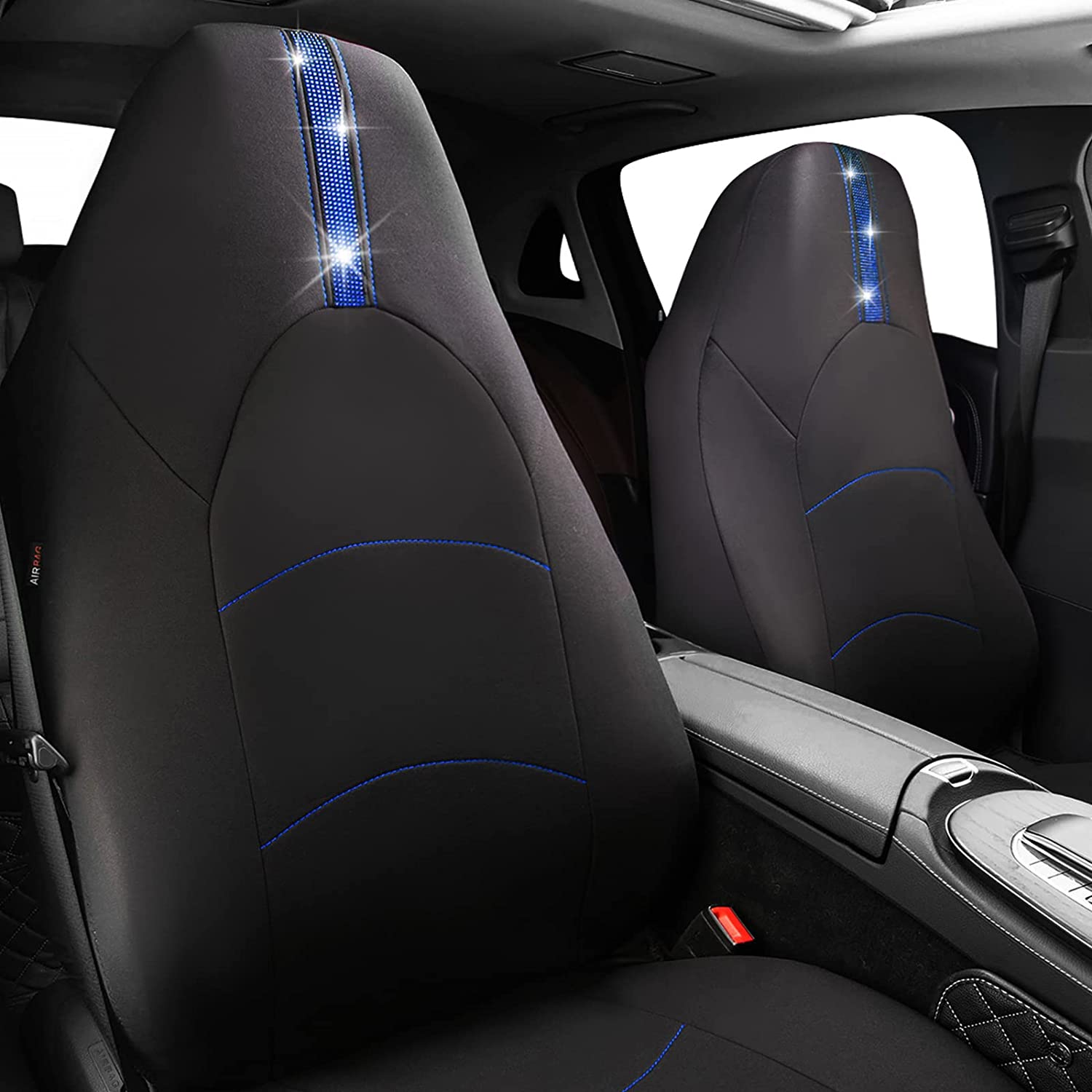 Rhinestone Diamond Bling Bling Car Leather High Back Front Seats-Blue