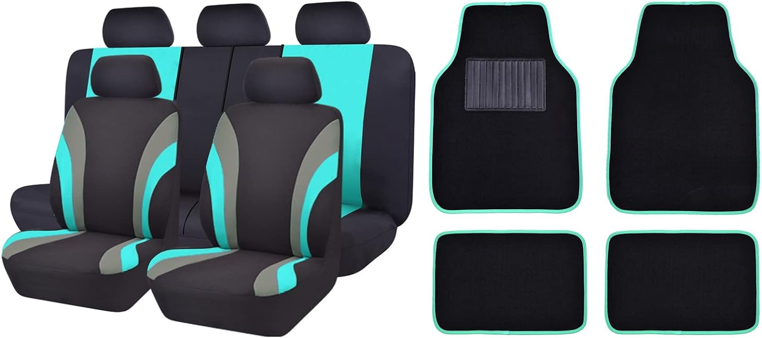 CAR PASS Universal Line Rider 11PCS Car Seat Cover with Waterproof Car Floor Mats with Heel Pad for Car Truck SUV