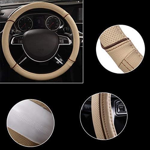 Car Pass Colour Piping Leather Universal Fit Steering Wheel Cover,Perfectly fit for 14.5-15 inches for Various Vehicles SUVs,Vans,Sedans,Cars (Black & Mint)