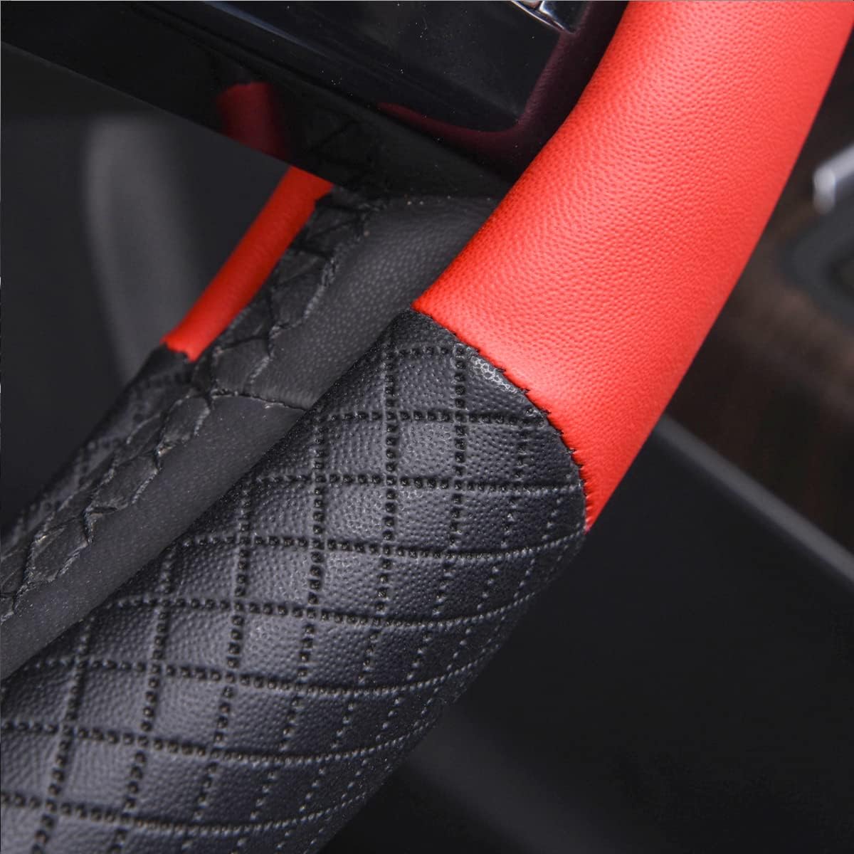 CAR PASS Line Rider Microfiber Leather Sporty Steering Wheel Cover Universal Fits for 95% Truck,SUV,Cars,14.5-15inch Anti-Slip Safety Comfortable Desgin (Black-Blue)