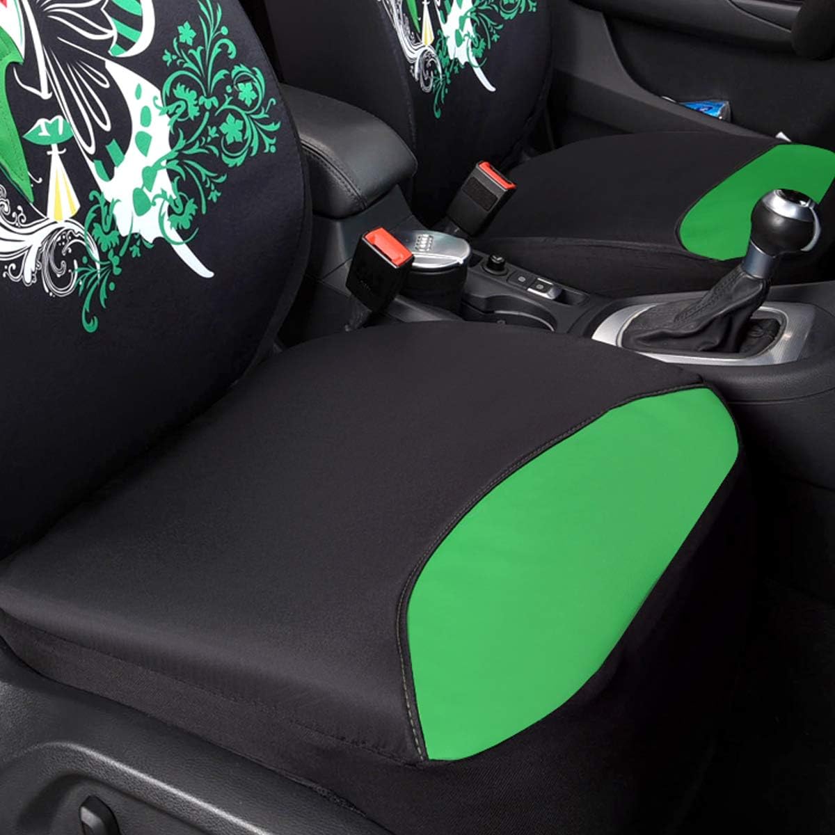 CAR PASS Green Leather & Gaberdine Butterfly Inspiration Car Seat Covers, Universal Car Seat Covers Full Set with Airbag Compatiable, Fit for Vehicles,Cars,Suvs,Vans(Black and Green)