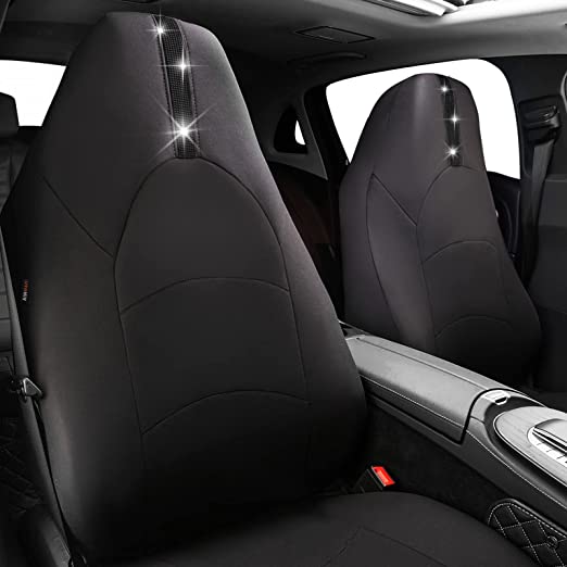 Rhinestone Diamond Bling Bling Car Leather High Back Front Seats-Black
