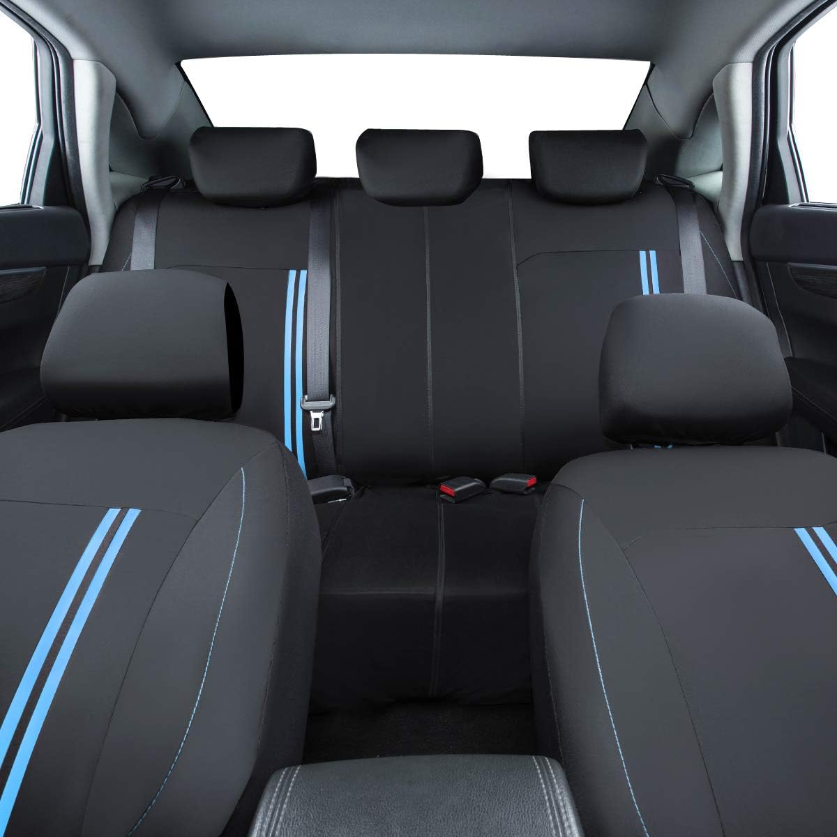 OUTLETS Sporty Full Set Universal Car Seat Cover,Airbag Compatible, Fit for Suvs,Vans,Sedans(Black with Blue)