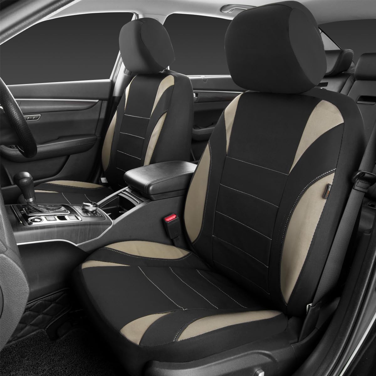 CAR PASS Waterproof Neoprene EVA 11 Piece Universal fit Car Seat Covers,Fit for Suvs,Vans,Trucks,Sedans,Airbag Compatible,Inside Zipper Design (Black and Beige)