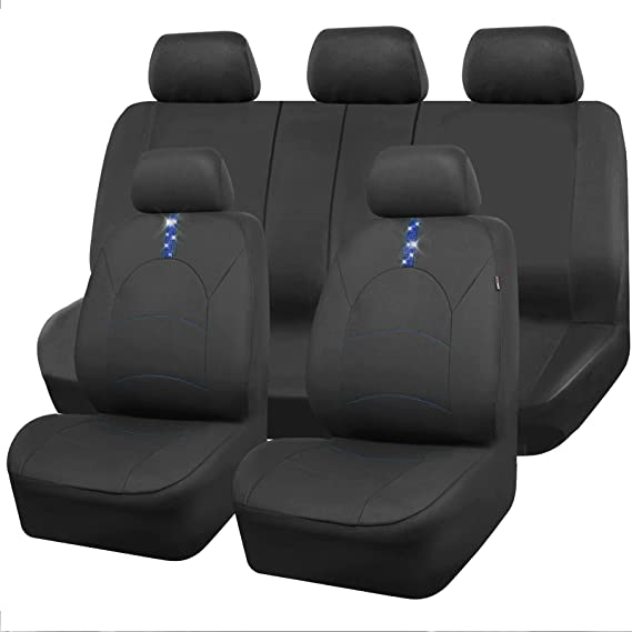 Rhinestone Diamond Bling Bling Car Seat Covers Full Set-Black*Blue