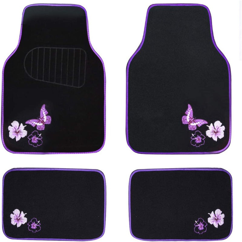Embroidery Butterfly and Flower Universal Car Floor Mats, Fit for Suvs,Sedans,Trucks,Cars, Set of 4 CAR PASS