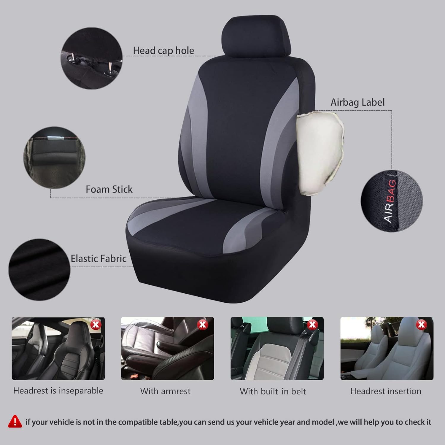 CAR PASS Line Rider Sporty Cloth 11PCS Universal Fit Car Seat Cover with Leather Waterproof Sporty Car Floor Mats Carpet and Microfiber Leather Sporty Steering Wheel Cover,Universal Fits for 95% Truck