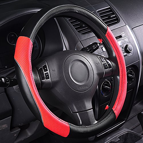 Rainbow Steering Wheel Cover with PVC Leather Universal Fits for Truck,SUV,Cars-Sporty-Red