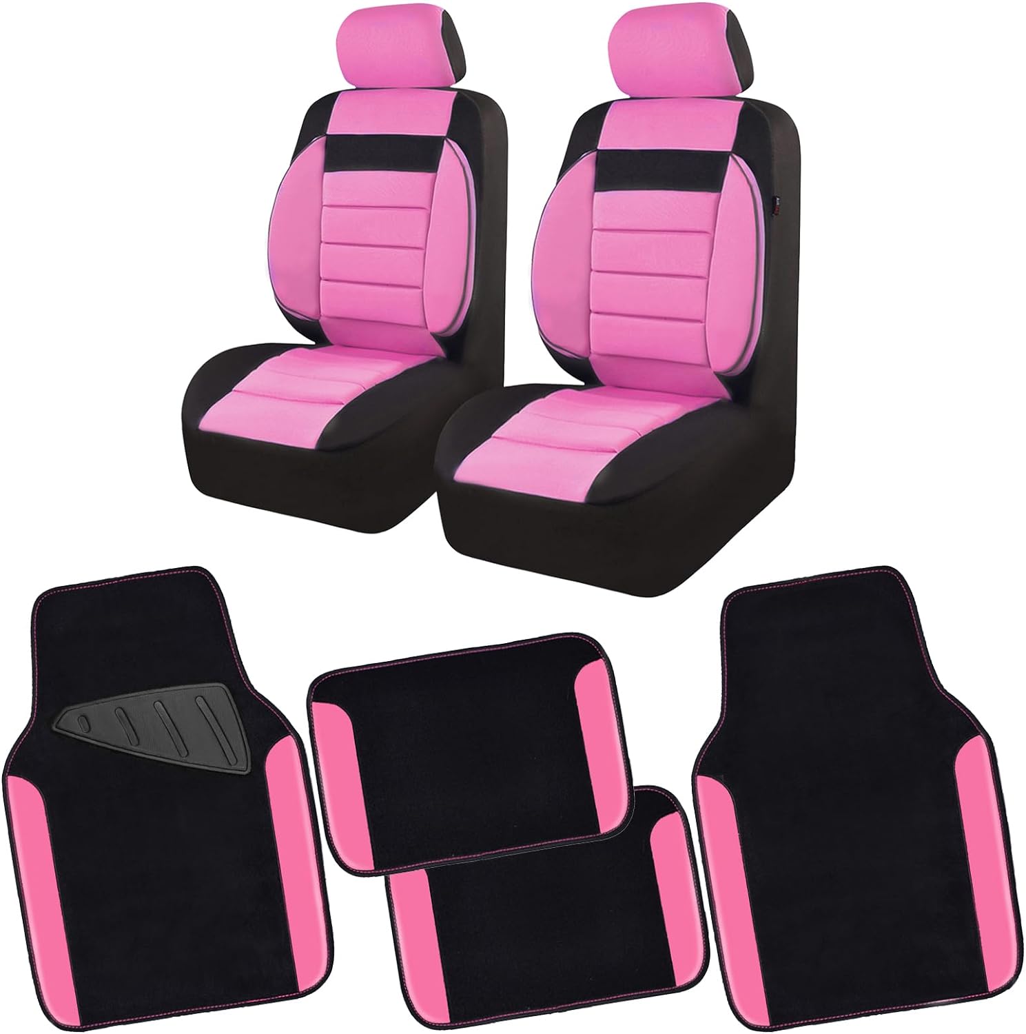 CAR PASS 6PCS 3D Foam Cushion Back Support Universal Fit Elegance Car Seat Covers Front Seats Only & Car Mats for Automotive SUV,Van,saden,Trucks Airbag Compatible