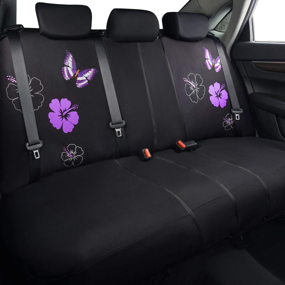 CAR PASS Universal Butterfly and Flower Car Floor Mats,Car Seat Cover and Pretty Butterfly Steering Wheel Cover, for Cute Women Girly, Fit for 95% Suvs,Trucks,Sedans,Vans