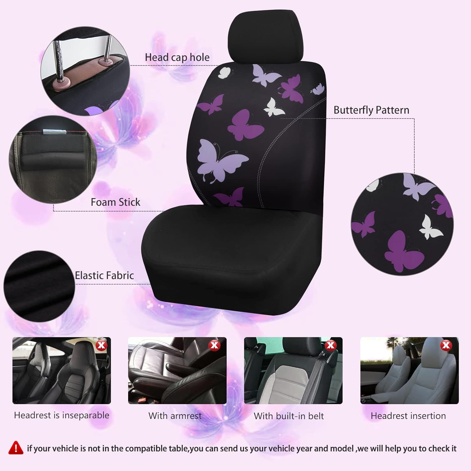 CAR PASS Unversial Flower and Butterfly Car Floor Mats and Car Seat Cover, for Cute Girly Women,Airbag Compatible,Fit for SUV,Sedans,Vans