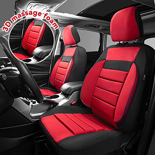 6PCS 3D Foam Cushion Back Support Universal Fit Elegance Two Front Car Seat Cover-Black / Red