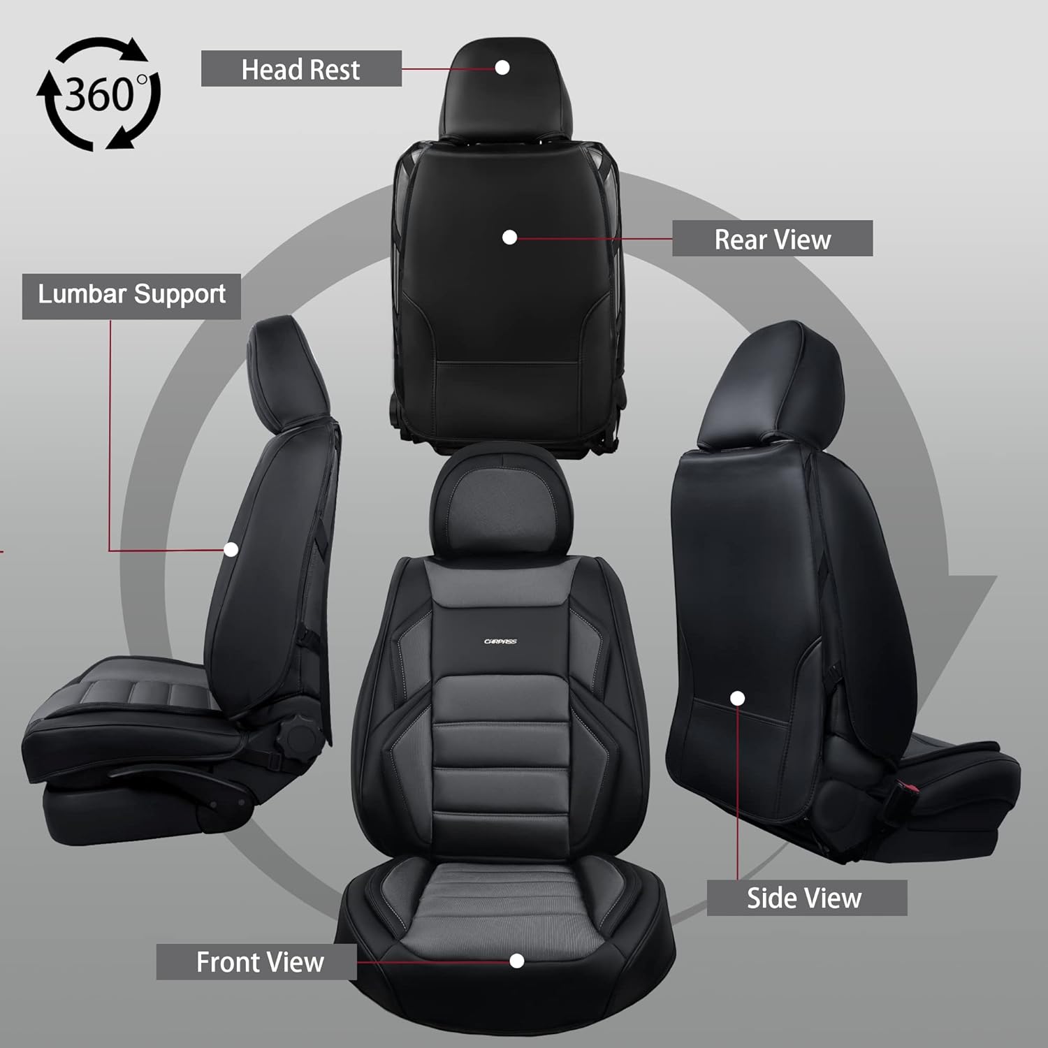 CAR PASS Nappa Leather Car Seat Covers Full Set, 5 Seats Universal Seat Covers for Cars, Waterproof Luxury Lumbar Support Front and Rear Seat Cover for Sedan SUV Pick-up Truck, Black Rainbow Chameleon