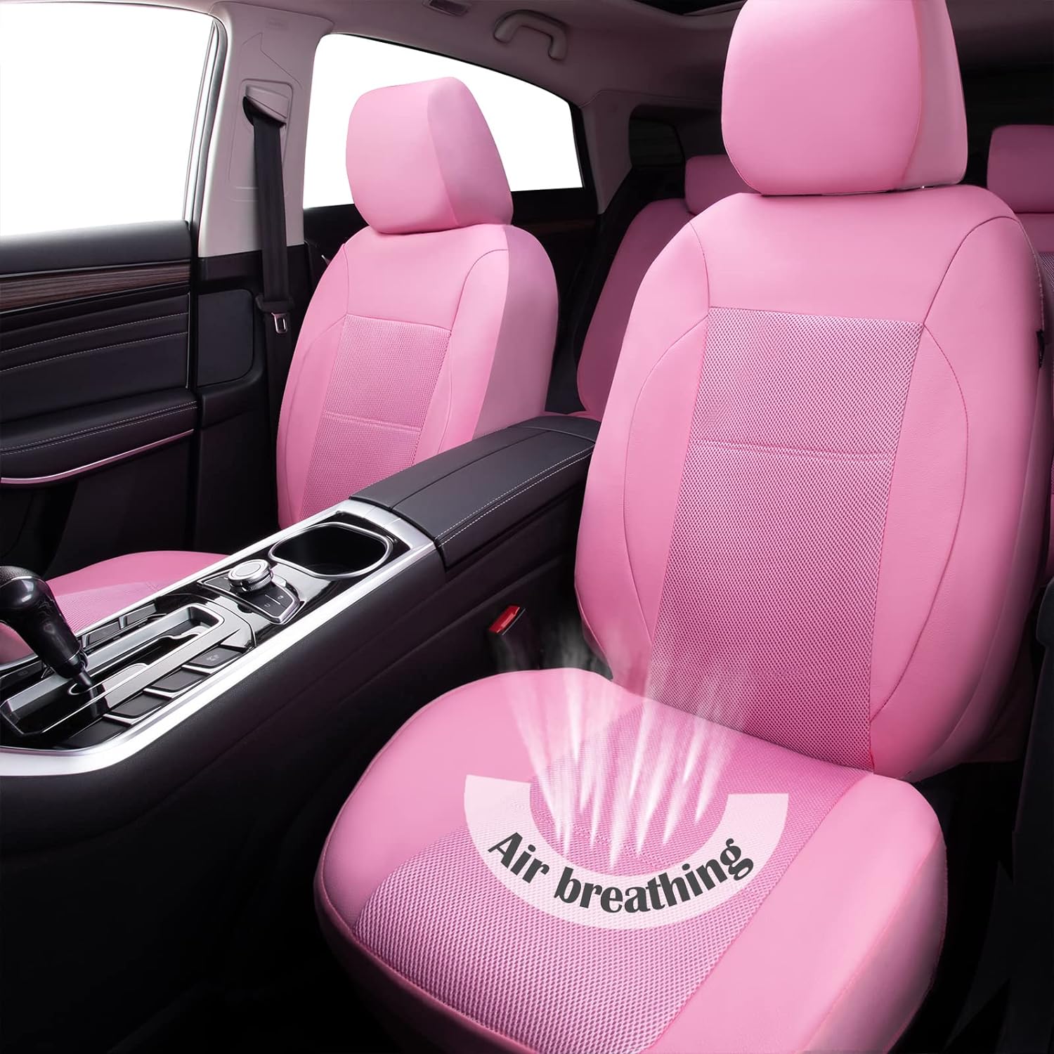 CAR PASS Barbie Pink Leather Seat Cover Automotive Breathable Universal Car Seat Cover Set Package-Super 5mm Sponge Inside,Airbag Compatible, Interior Cover Cute for Women Car Truck Van (Pink)