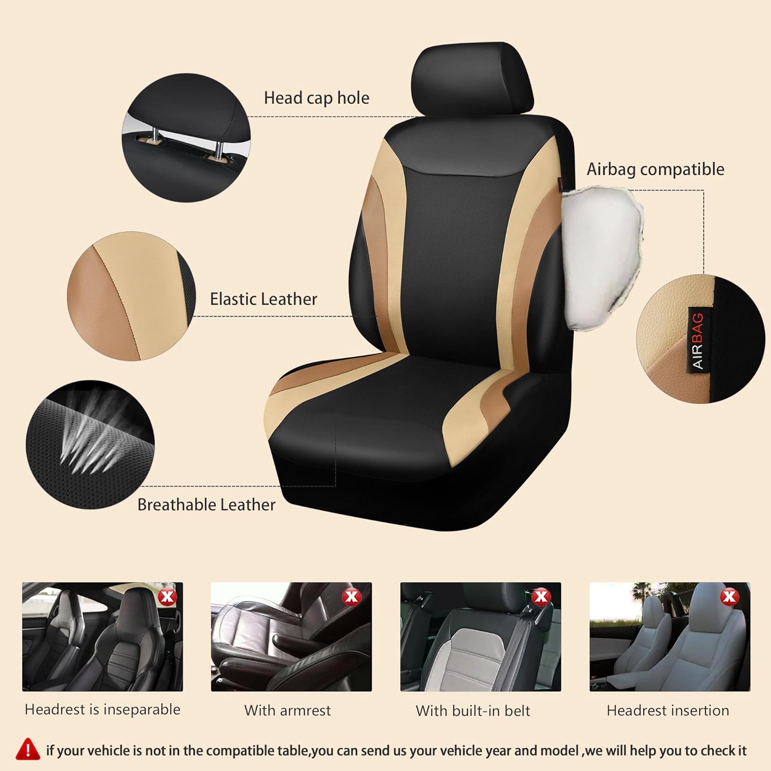 CAR PASS Jelly Leather Car Seat Covers Full Set,Waterproof Automotive Seat Covers for Cars SUV Sedan Truck,Airbag Compatible,Sporty Universal Fit for Cute Women Girl (Black and Red)