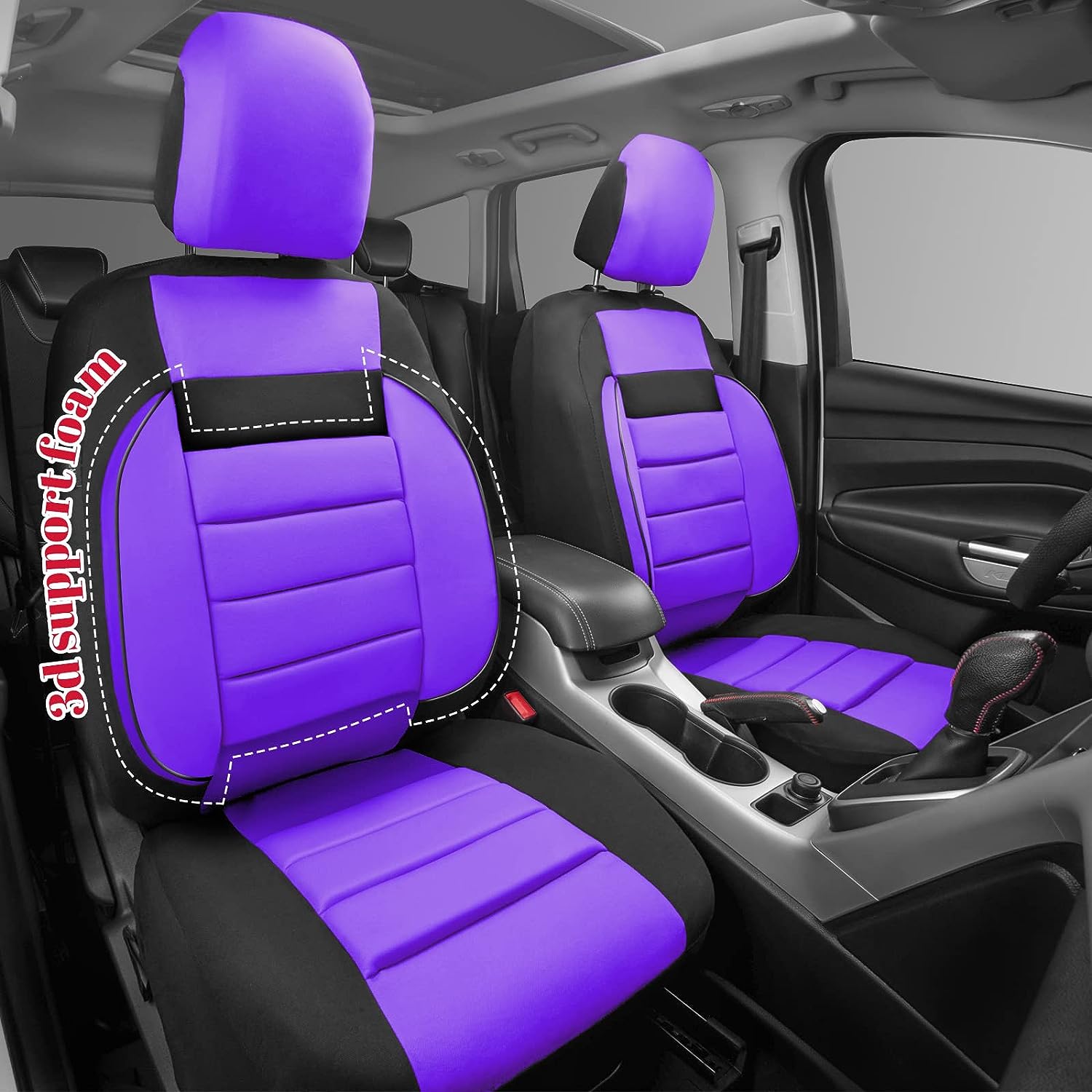 CAR PASS 6PCS Elegance Universal Fit Two Front Car Seat Covers Set ,Foam Back support,Airbag Compatible,Fit for suvs,sedans,cars(Black with Gray)
