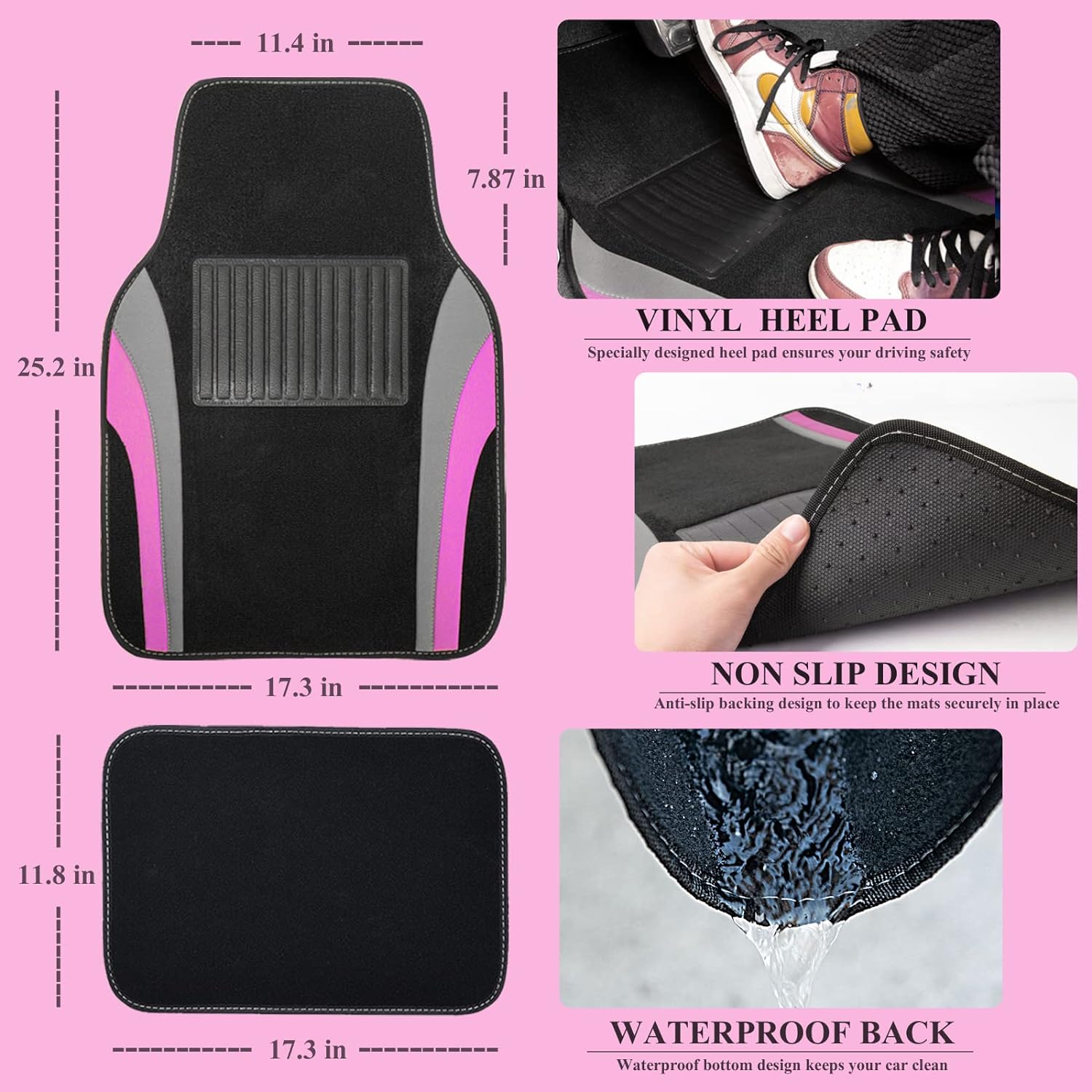 CAR PASS Line Rider Sporty Car Seat Covers Full Set with 4Pcs Waterproof Car Floor Mats Universal Fit Airbag Compatible Automotive Interior Covers for Sedans, Trucks,Vans,SUV (Combo Set, Black & Gray)