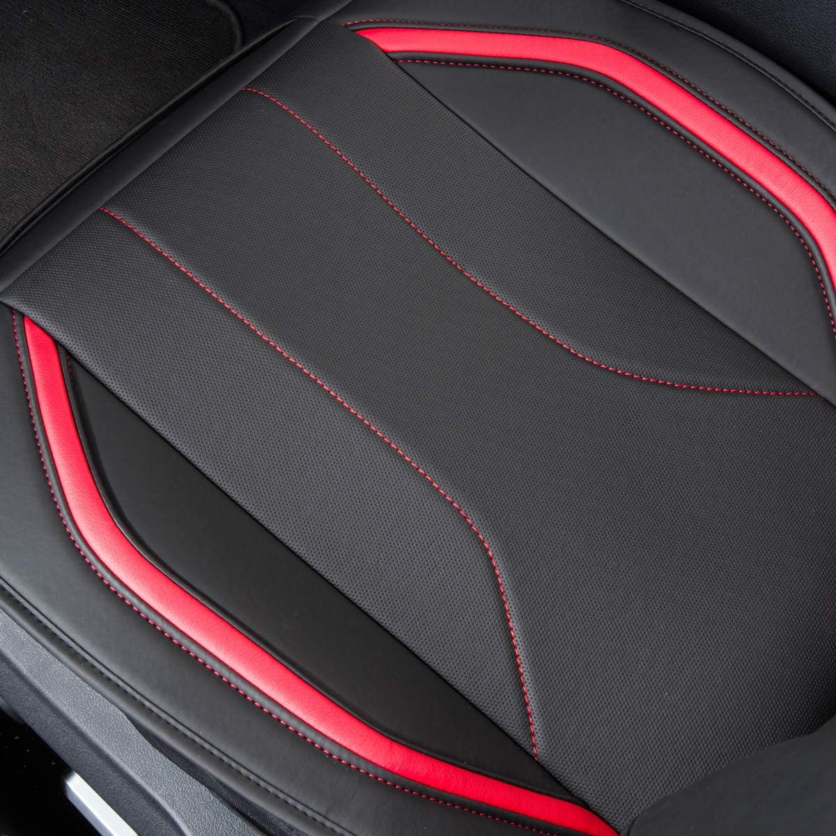 CAR PASS Universal Fit Sporty Leather Easy Install Sidelss Car Seat Cover, Seat Cushion,Fit for suvs,Vans,sedans,Truck(Black and Red)