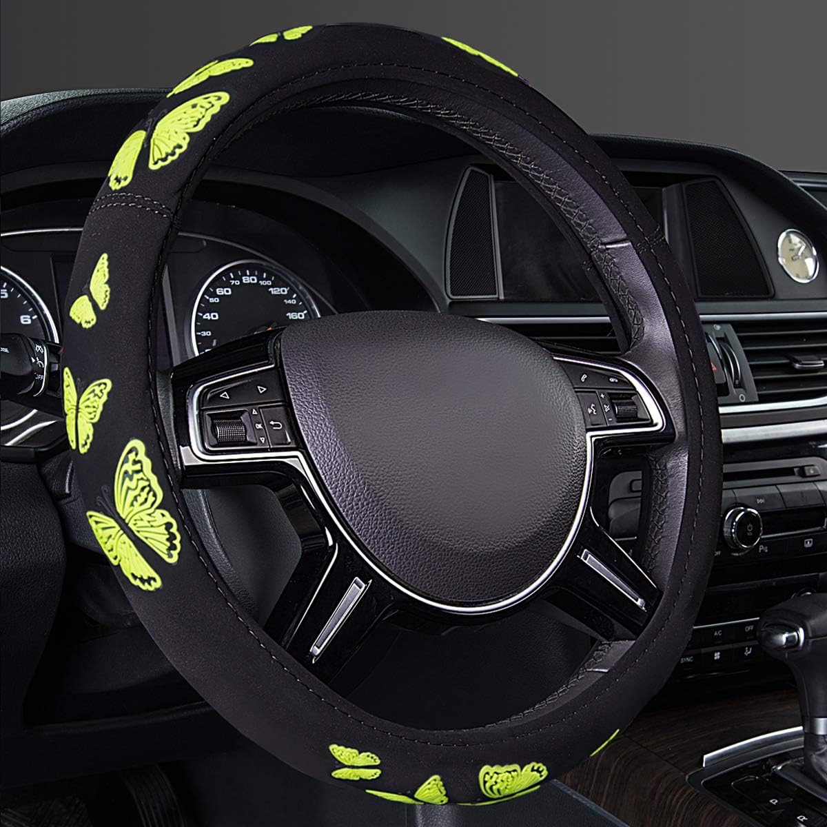 Car Pass Purple Butterfly Steering Wheel Cover, Universal Fit for Suvs, Trucks, Sedans, Cars for Cute Women Girly (Black and Purple)
