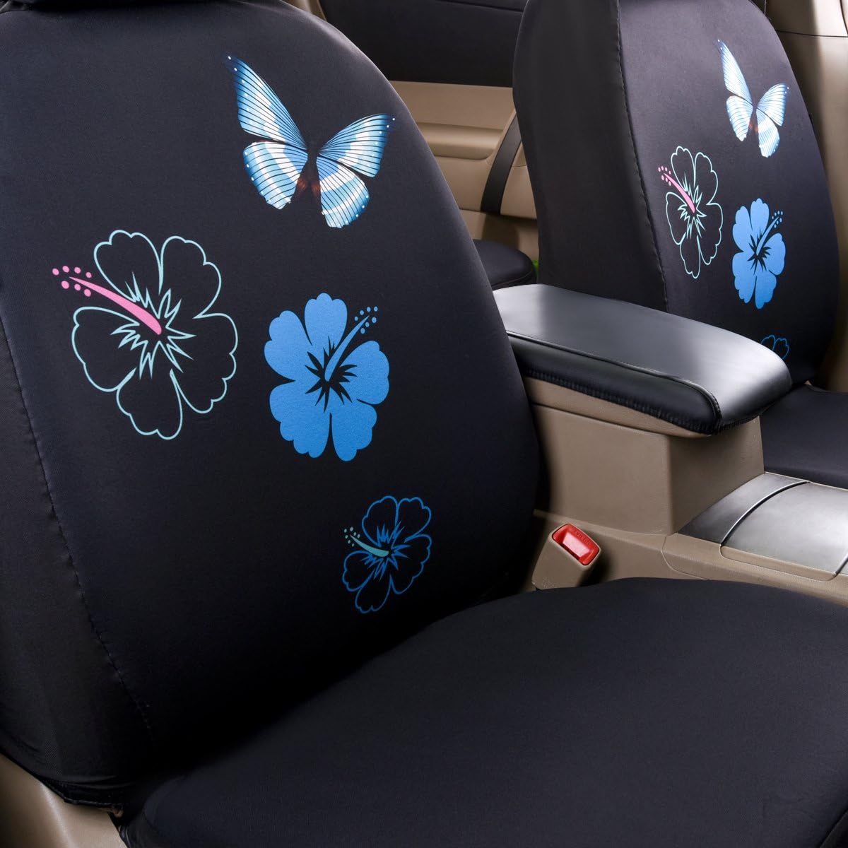 CAR PASS Unversial Flower and Butterfly Car Floor Mats and Car Seat Cover, for Cute Girly Women,Airbag Compatible,Fit for SUV,Sedans,Vans