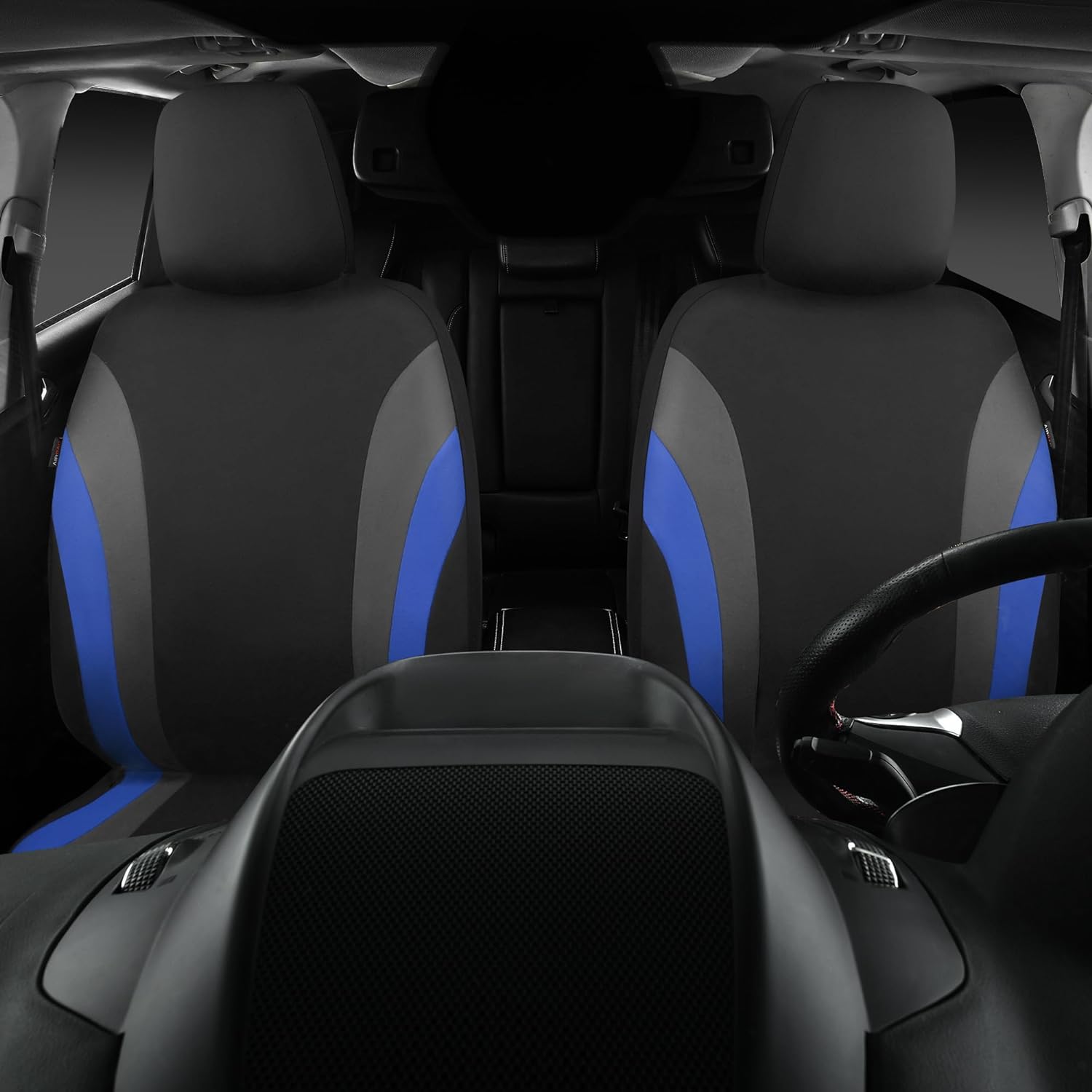 CAR PASS Line Rider Sporty Front Seat Covers, Blue Car Seat Covers Two Front Seats Only, Airbag Compatible,Universal Fit Sedans,Cars,Vans,SUV,Truck(Black and Blue)