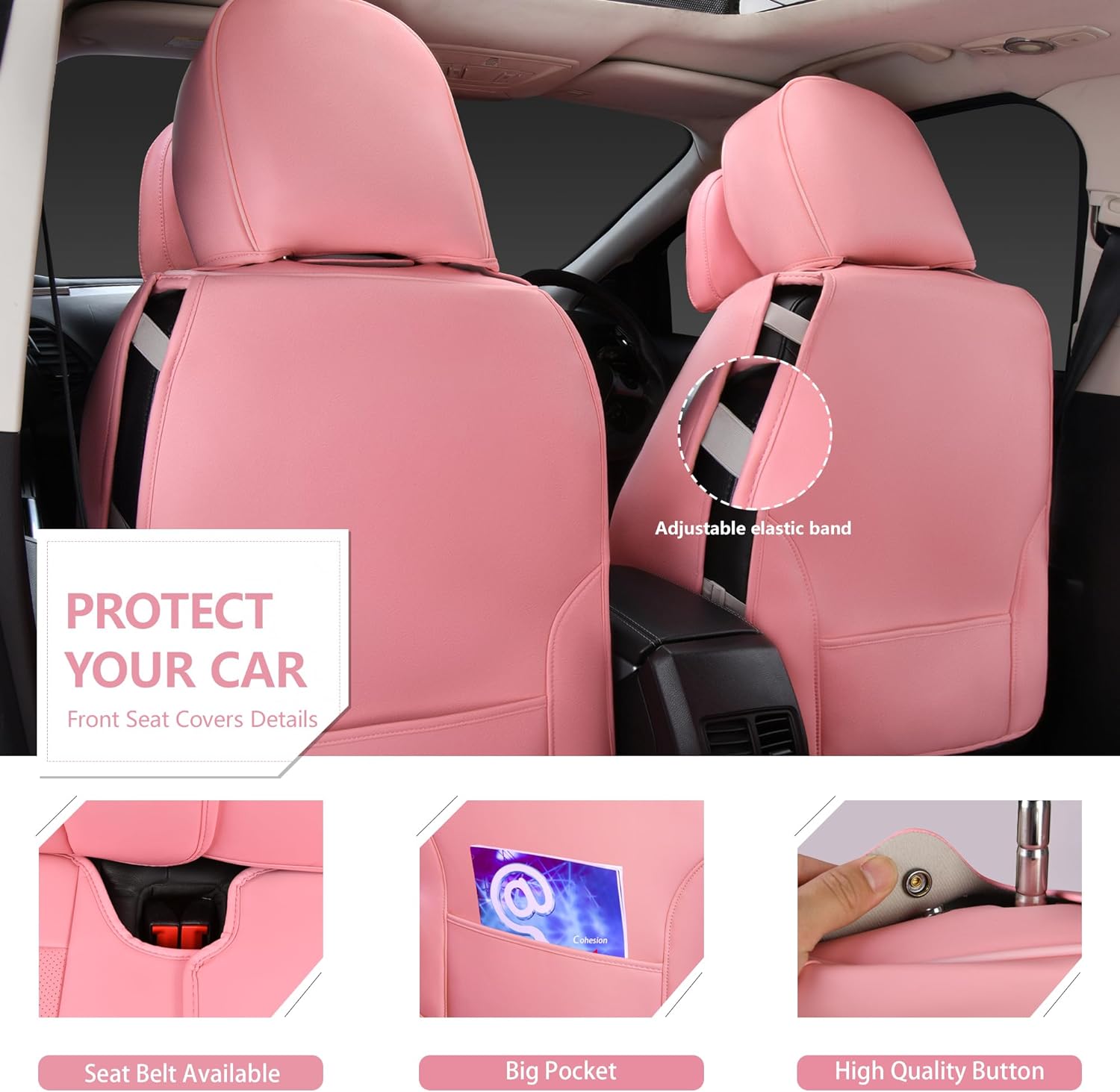 CAR PASS Nappa Leather Car Seat Covers Full Set, 5 Seats Universal Seat Covers for Cars, Waterproof Luxury Lumbar Support Front and Rear Seat Cover for Sedan SUV Pick-up Truck, Black Rainbow Chameleon