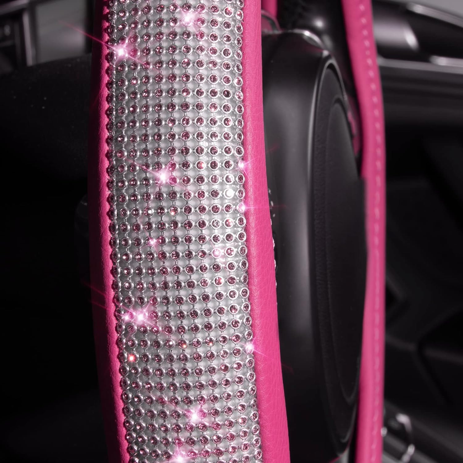 CAR PASS Bling Diamond Car Seat Covers Two Front Seats & Car Steering Wheel Cover