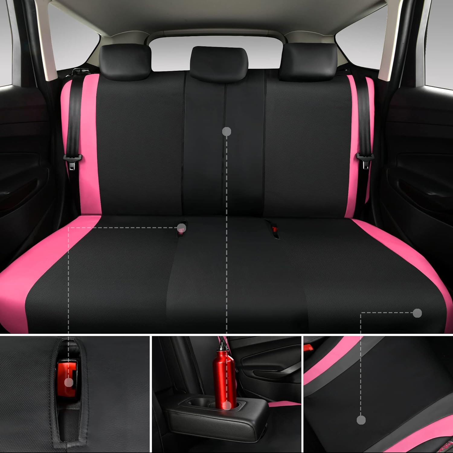 CAR PASS Leather Car Seat Covers Full Set,Waterproof Automotive Seat Covers for Cars SUV Sedan Truck,Airbag Compatible,5mm Composite Sponge,Sporty Universal Fit for Cute Women Girl (Black Purple)