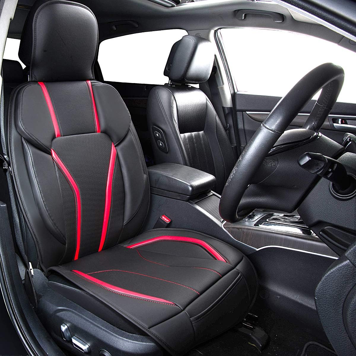 CAR PASS Universal Fit Sporty Leather Easy Install Sidelss Car Seat Cover, Seat Cushion,Fit for suvs,Vans,sedans,Truck(Black and Red)