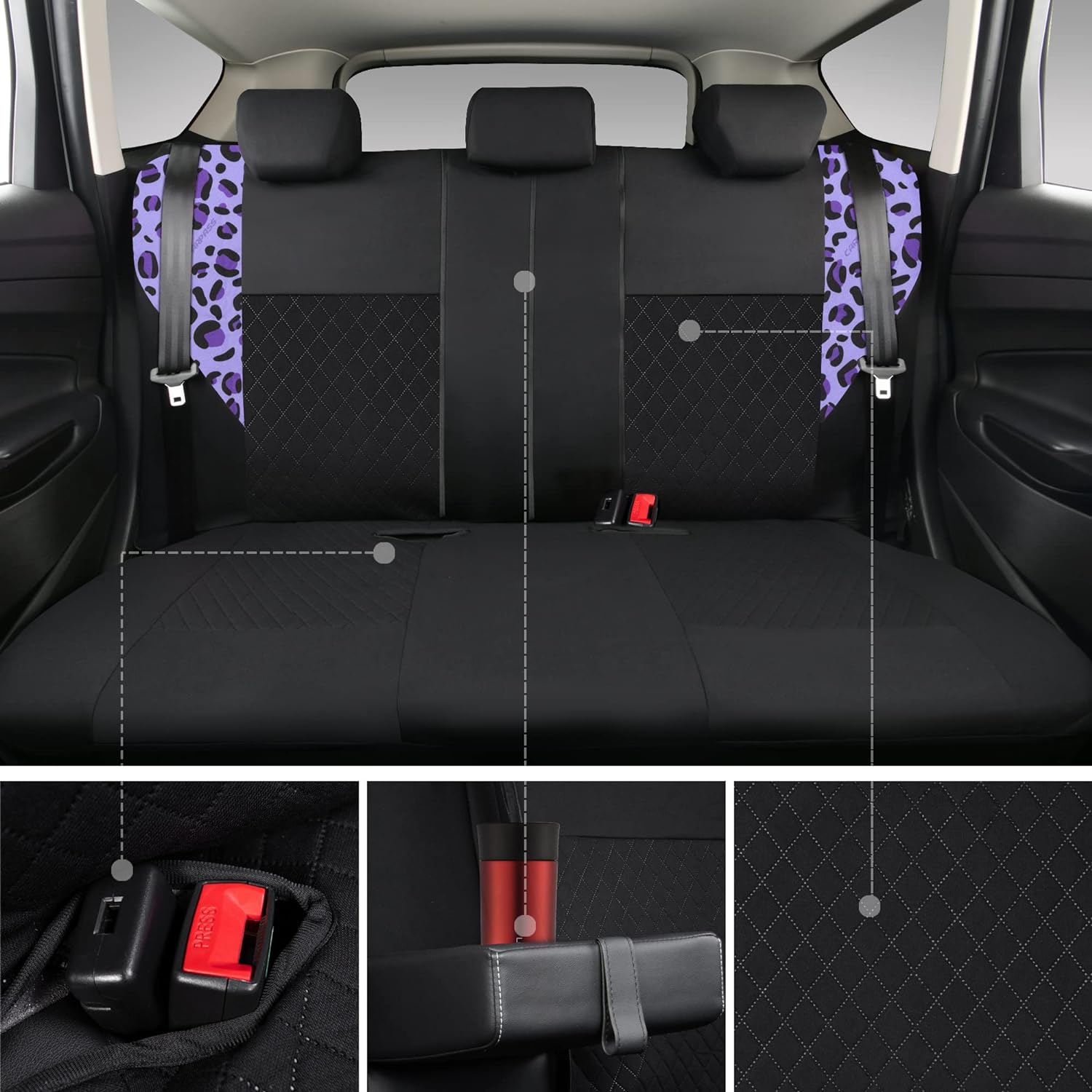 CAR PASS Ultrasonic Embossing Cloth Universal seat Covers-Breathable car seat Cover with 5mm Composite Sponge Inside,Airbag Compatible,2zipper Bench for Sedan,SUV,Truck(Black and Red,Full Set)