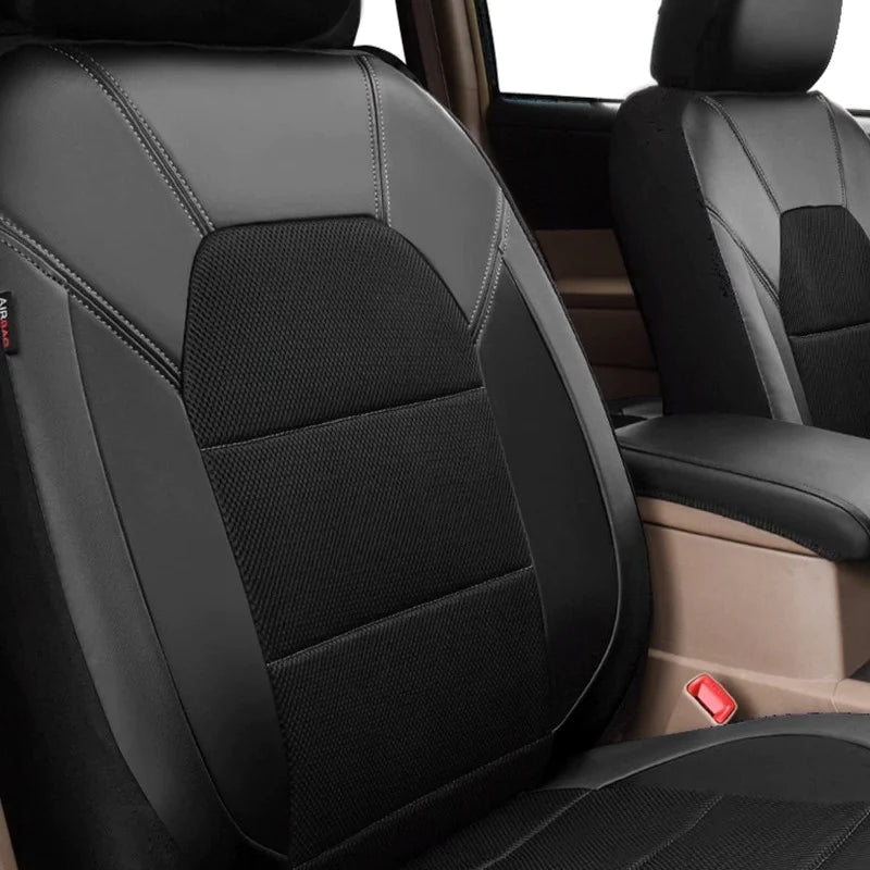Leather and 3D Air Mesh Universal Fit Car Seat Covers, for Sedans,Trucks,Suvs-Black and Black