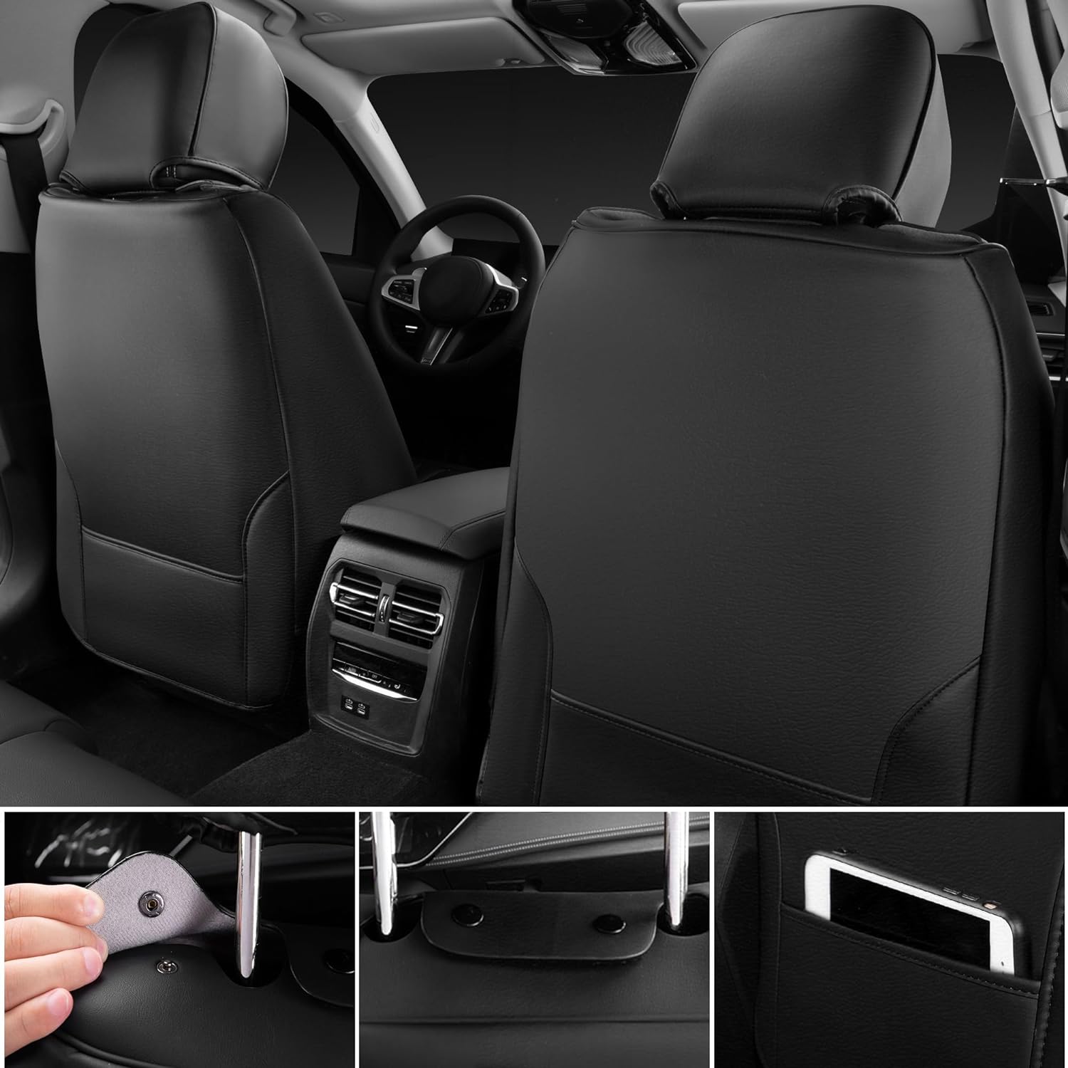 CAR PASS Nappa Leather Car Seat Covers,Breathable and Waterproof for SUV Pick-up Truck Sedan,Universal Anti-Slip Driver Seat Cover with Backrest (Full Seats, Black Chameleon Iridescent Reflective)