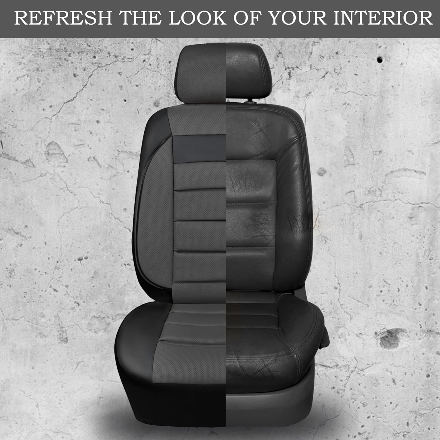 CAR PASS Leather Car Seat Covers Front Seats Only, Universal Fit Automotive Interior Waterproof 3D Foam Back Support Car Seat Covers for Trucks Vans and SUVs Airbag compatible 2 Pieces black gray grey