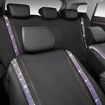 Bling Car Seat Cover Shining Rhinestone Diamond Bucket Universal Two Front Faux Leather Seat Covers-Multicolor