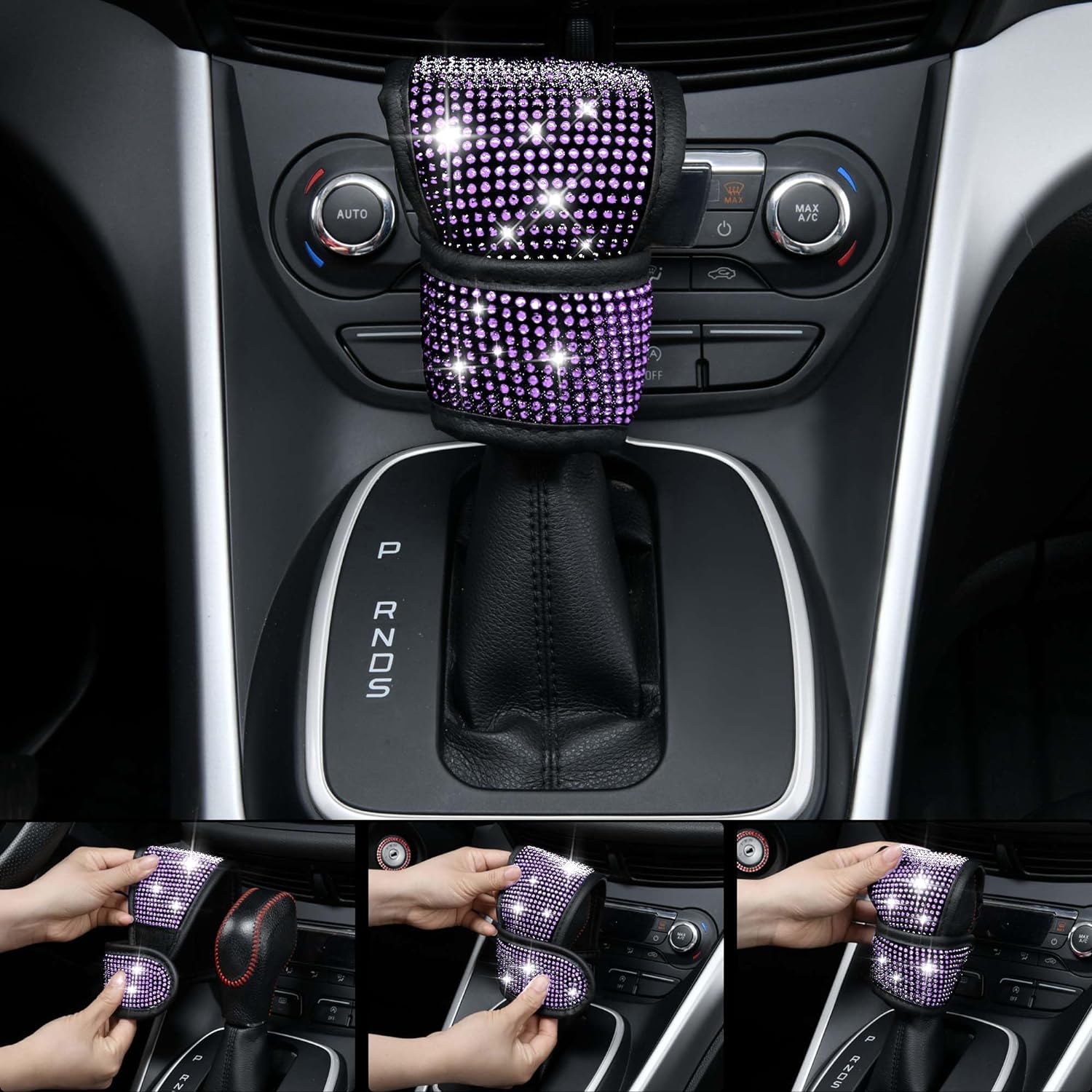 CAR PASS Leather Diamond Bling Seat Covers Sets 12 pcs, Bling Car Accessories Set for Women, Sparkly Rhinestone Steering Wheel Cover Sets, Glitter Cute Car Interior Sets for Women Girl, Silver Diamond