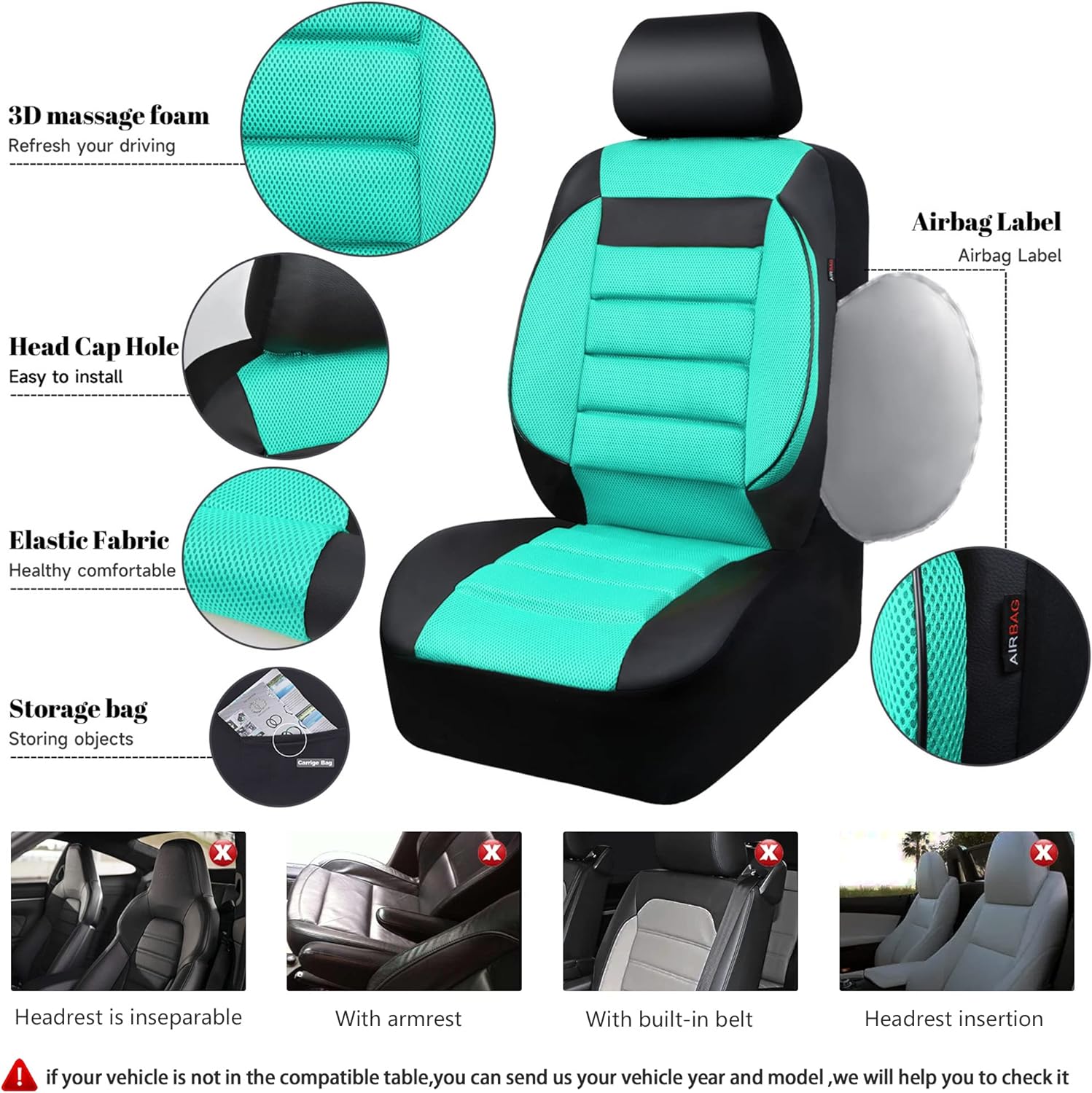 CAR PASS Leather 3D Foam Back Support Car Seat Covers Full Set Air Mesh Automotive Seat Covers, All Season Car Seat Cover Fit Automotive,SUV,Sedan,Van, Airbag Compatible Elegance (Black Charcoal)…