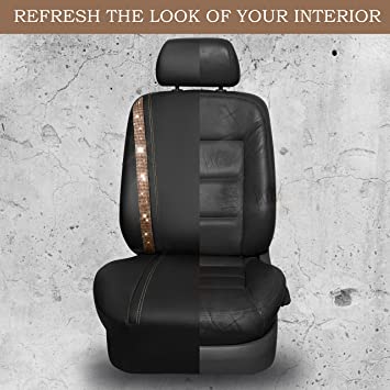 Bling Car Seat Cover Shining Rhinestone Diamond Bucket Universal Two Front Faux Leather Seat Covers-Gold