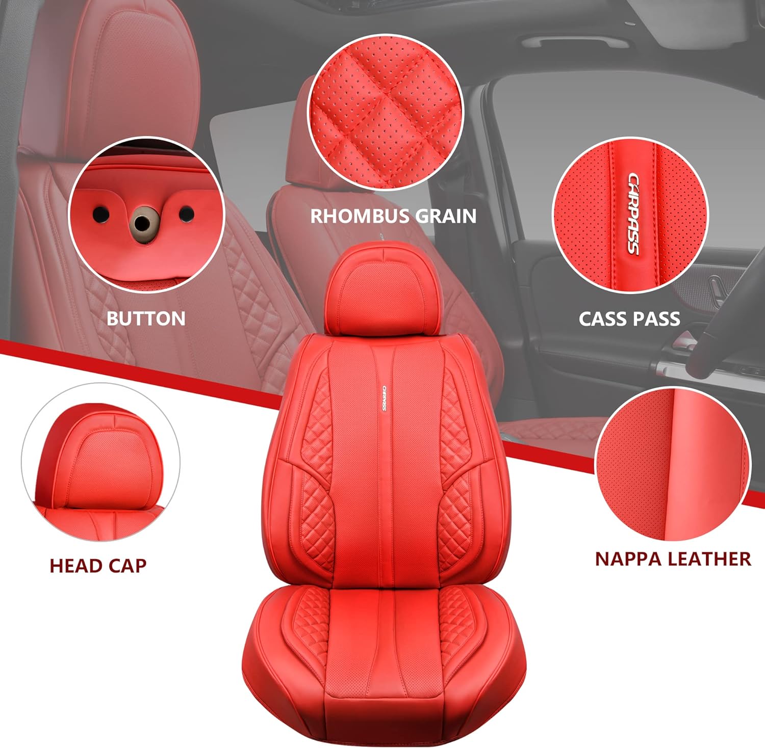 CAR PASS Nappa Leather Car Seat Covers Full Set Waterproof Protector Durable Cushioned,Universal Fit for Sedan SUV Pick-up Truck,Automotive, Anti-Slip and Backseat Luxury Premium Deluxe(Black)