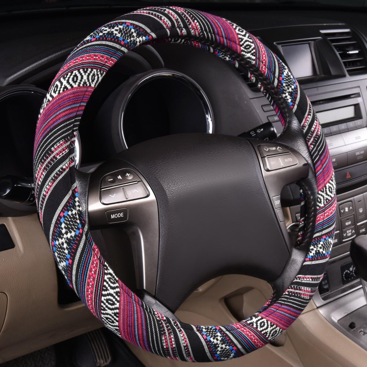 CAR Pass Baja Saddle Blanket Boho Paisley Stripes Ethnic Style Car Interior Combo, Universal Fit for Car,SUV,Sedan,Truck,Jeep,Airbag Compatible 7 Pieces