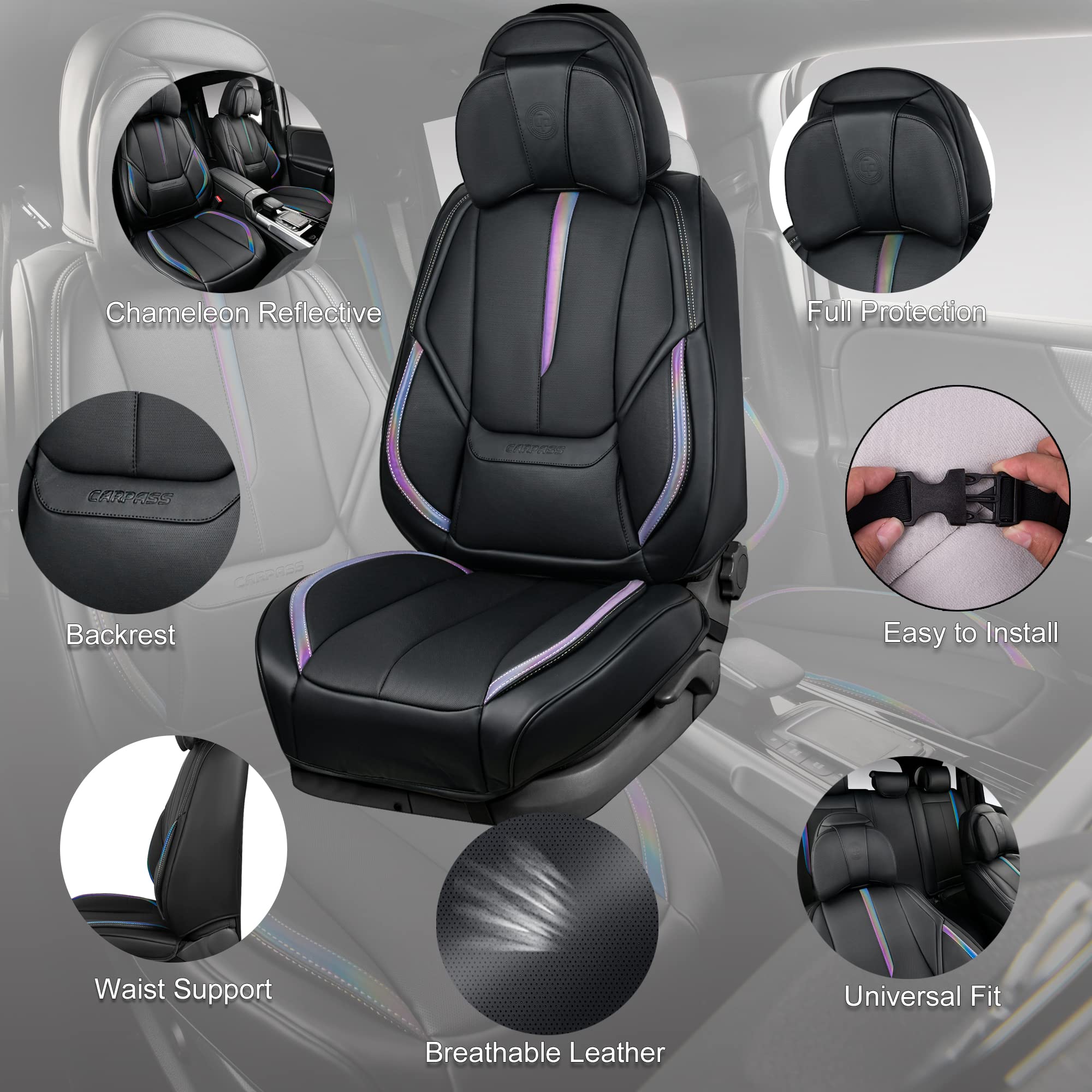 Chameleon Lumbar Support Nappa Leather Seat Covers Full Set Coverage W – Car  Pass